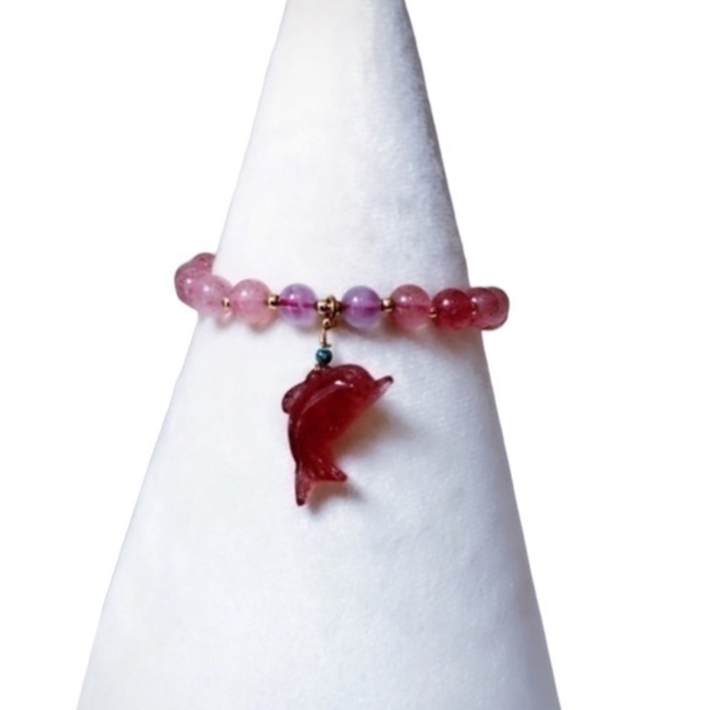 🐬Strawberry Quartz & Lavender Amethyst gemstone Bracelet